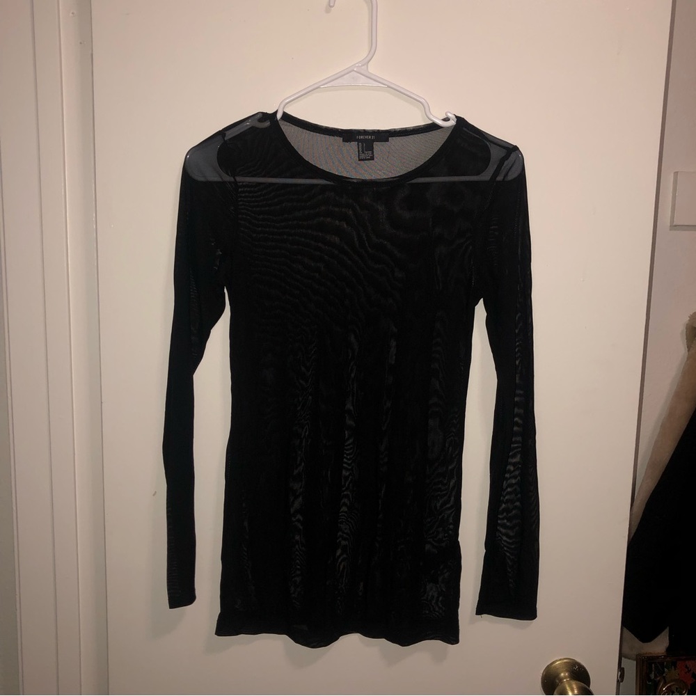 Forever 21 Black Sheer Long Sleeve Top